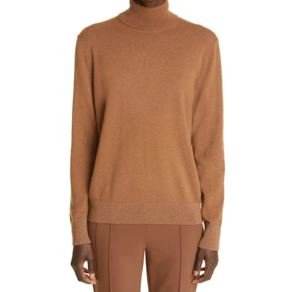 Lafayette 148 | Metallic Trim Cashmere Turtleneck Sweater In Toffee Size Large - Picture 12 of 12